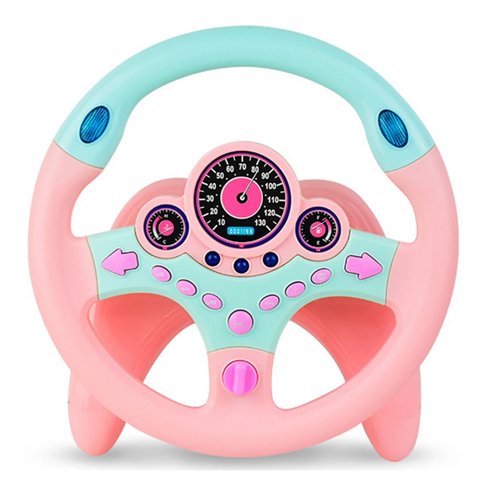 Pink Kids Montessori Cartoon Simulated Steering Wheel Musical Driving Controller Copilot Electronic Music Vocal Educational Toy - Цвет: Pink