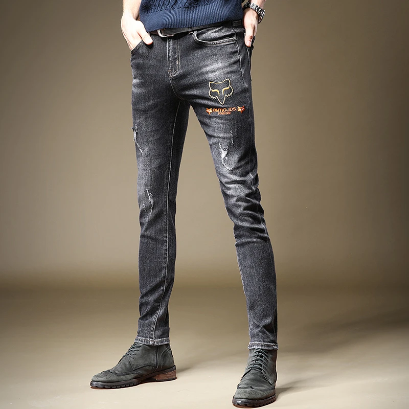 dark gray distressed jeans