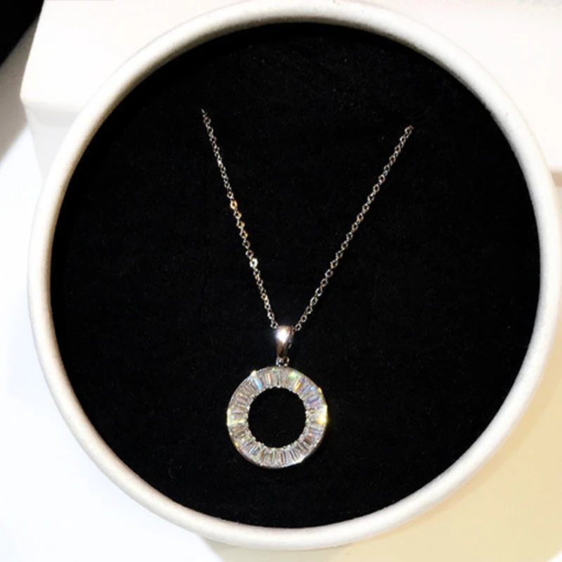 Luxury High Quality Round Zircon Necklace for Women Iced Out Bling Cubic Zircon Lady Pendant Anniversary Date Jewelry Gift - Image 5
