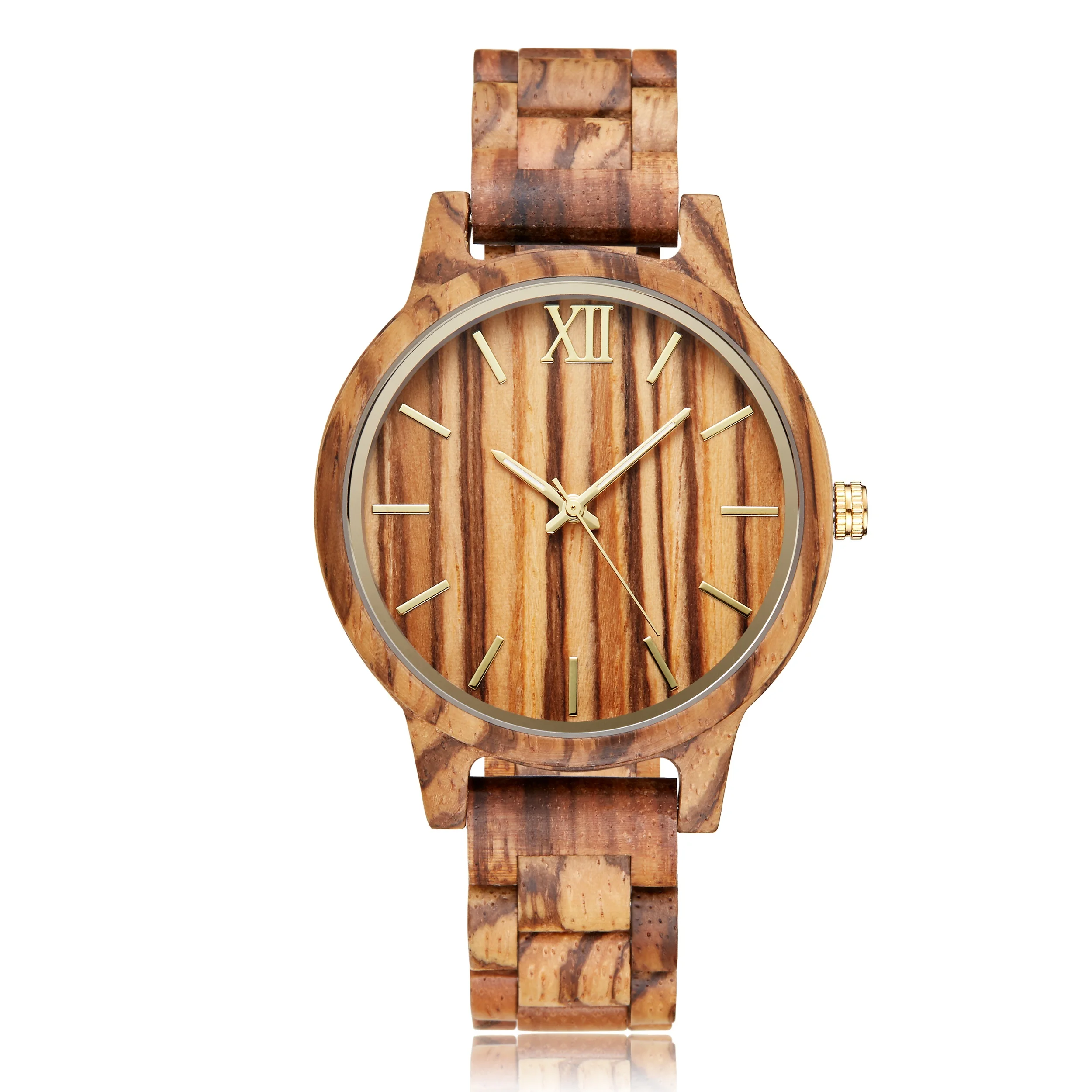 

Natural Wooden Watches Men Quartz Wristwatches Wood Stripe Case Wooden Band Strap Clock Exquisite Gift reloj masculino