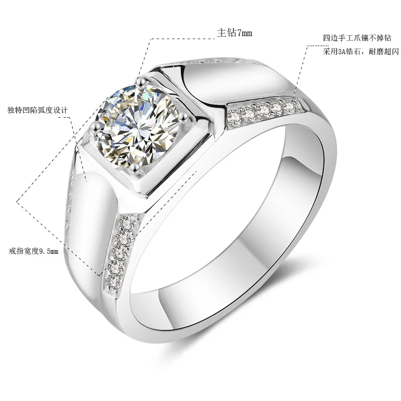 Genuine high quality Commerce Double row carat simulation Moissanite wedding got engaged Man's ring Free shipping MJZ014
