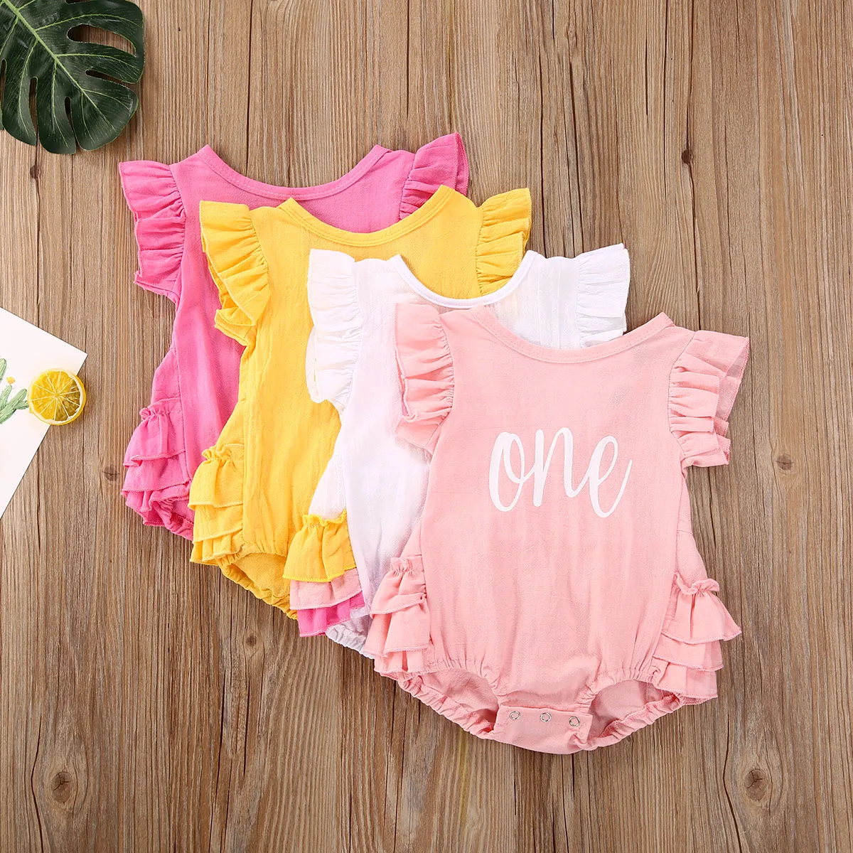 

Baby Girl 1st Birthday Outfit Ruffle Sleeveless One Print Romper Bodysuit Jumpsuit Infant Clothes