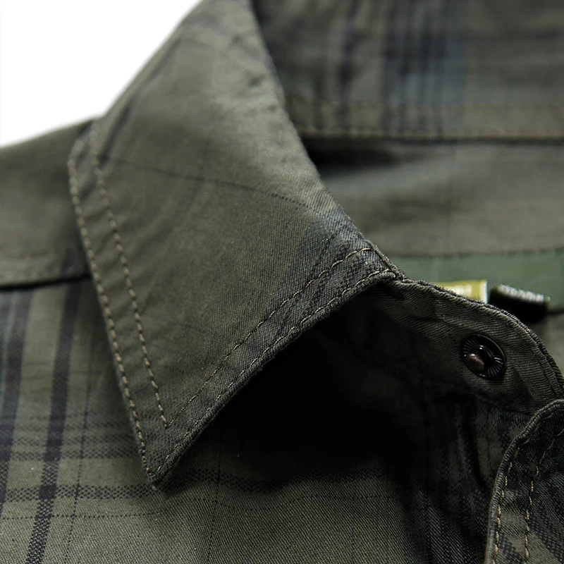 Мужская короткая рубашка в клетку из натурального хлопка цвета хаки|brand shirt men|shirt
