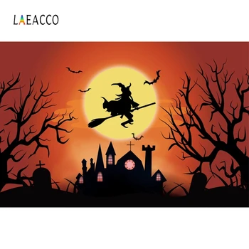 

Laeacco Witch Tree Castle Tombostone Bat Moon Photography Backgrounds Photo Backdrops Halloween Photophone Photocall Photozone