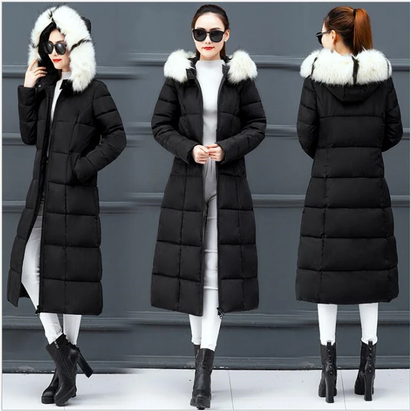 New Plus size 4XL Winter Coat Women Slim Waist X Long female Coat Fur ...