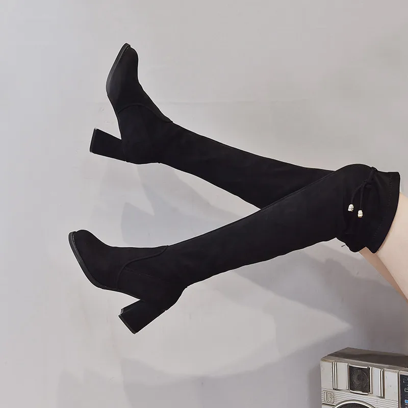 

Lace Up Women's Winter High Boots Fashion Womens Shoes 2019 Booties Ladies Round Toe Chunky Heel Low Heels booties Lady Boots