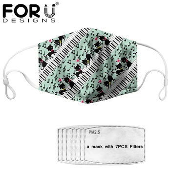

FORUDESIGNS Cute Animal Cat On Piano keyboard Printting Face Mouth Mask 7Pcs PM2.5 Filter Dust Anti Haze mascaras For Kids boy