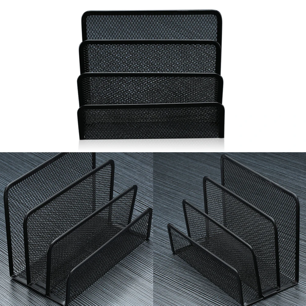 

Black Desk Organizer 3 Layers Document Space Saving Office Multi-functional File Holder Easy Storage School Metal Mesh Tray