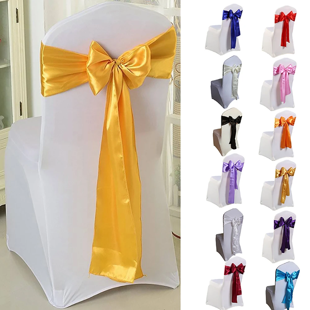

Cute Easy Washable Shiny Satin Sashes Chair Cover Sash Wider Fuller Bows Engagement Wedding Party Table Chair Back Decoration