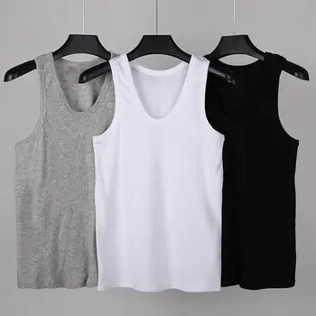 

2020 Mens Sleeveless Tanks Top Solid Color Low-cut Neck Cotton Sleeveless Tank Top Men Breathable Sleeveless Top Mens Tanks Top