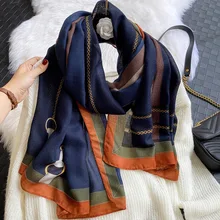 

NEW2022 Cotton Feeling Women Scarf Design Brand Striped Print Spring Winter Warm Head Scarves Hijabs Foulard Female Pashmina