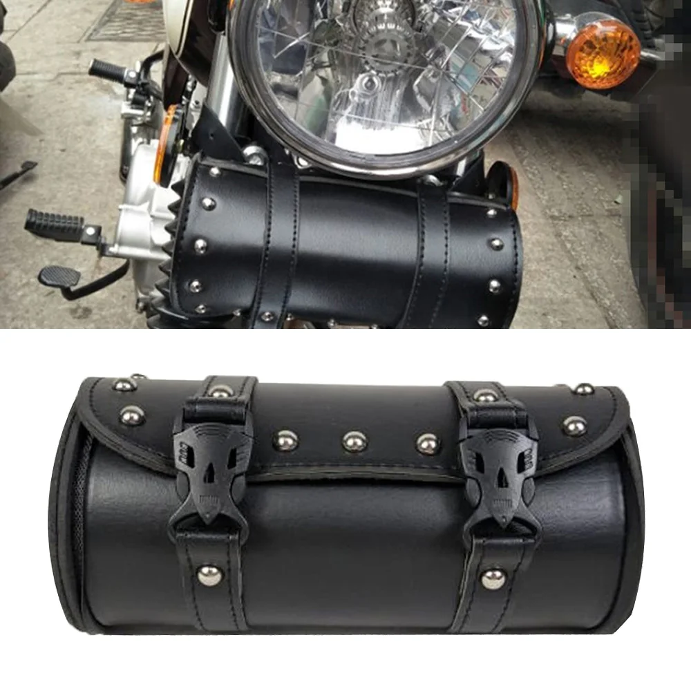 Передняя вилка для мотоцикла, сумка для инструментов, сумка для багажа, черная кожа для Harley