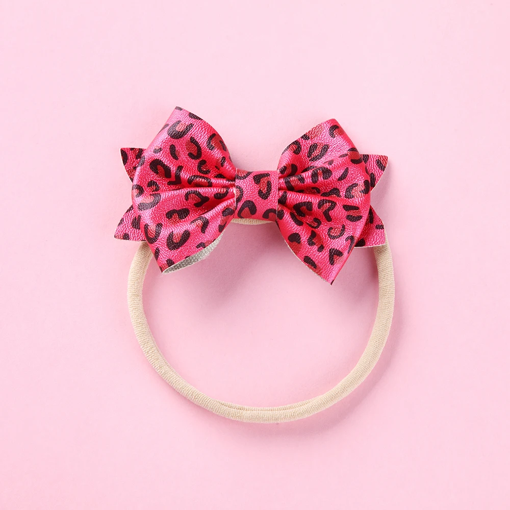 

1PC Leopard Bow Nylon Headband for Girls, Fashion Leather Print Bowknot Hair Accessories ,Cute Headwear Hairbands Birthday Gifts