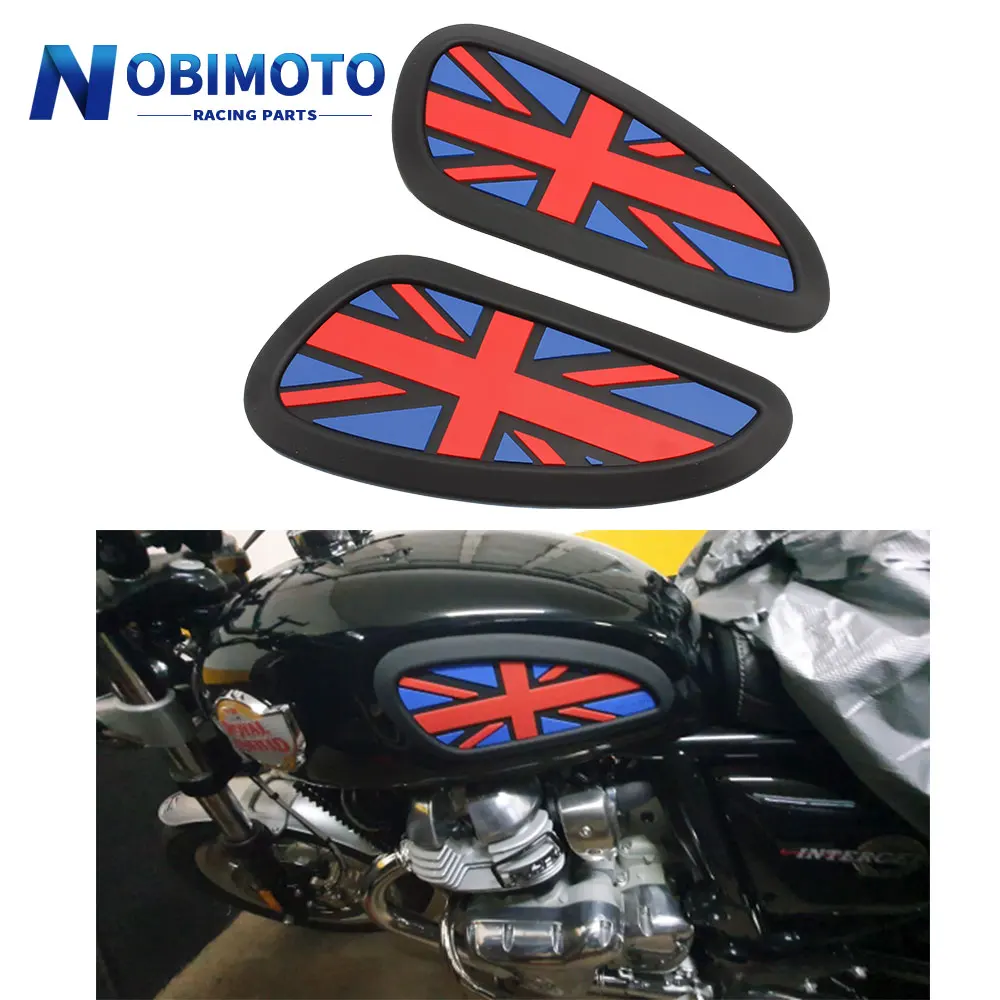 

Universal Retro Motorcycle Cafe Racer Gas Fuel tank Rubber Sticker Protector Sheath Knee Tank Pad Grip Decal Union Jack Logo