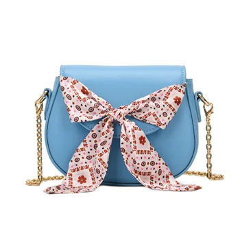 

2020 Fashion solid PU leather chain women's Shoulder Messenger Bag Silk scarf crossbody bags for women bolsa feminina women bag