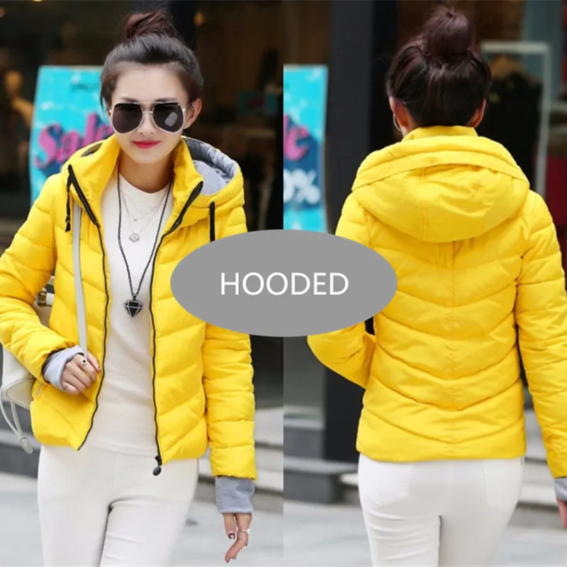 Hooded--Yellow Новое Женское модное пальто зимняя куртка женская верхняя одежда короткая стеганая куртка Женская парка с подкладкой Женское пальто - Цвет: Hooded--Yellow