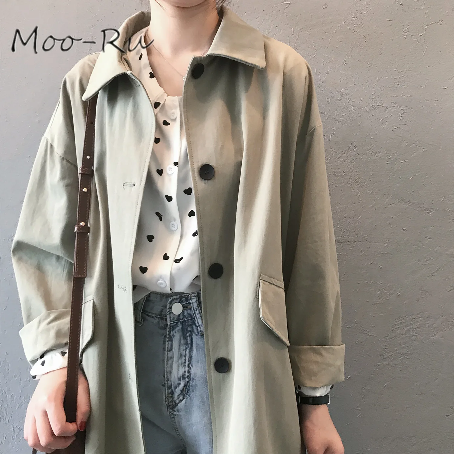 Moo-Ru 2020 Spring New Style Trench Coat Female Korean Version of The Long Loose Thin Long-sleeved Overalls