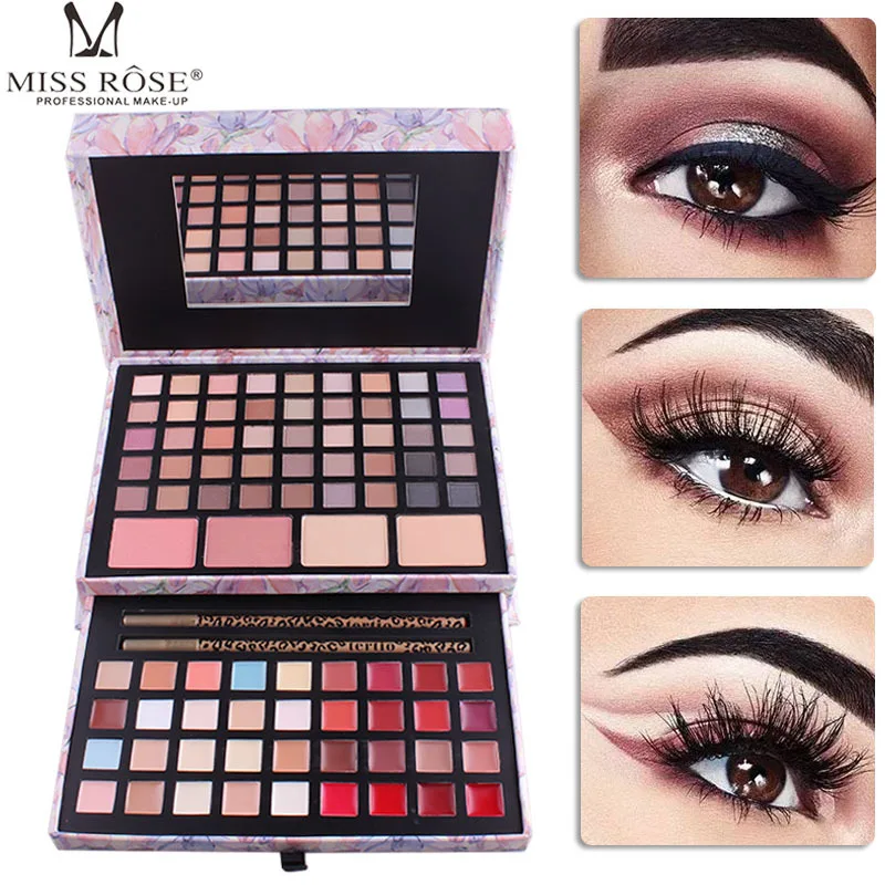 Batom com Fundação Paleta em pó com Highlighter Conjunto de Maquiagem Nova Miss Rosa Sombra Palete Fosco Blush Paleta