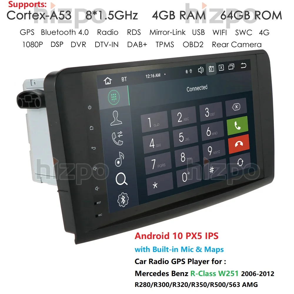 2 Din Android 10 автомобильный мультимедийный плеер для Mercedes Benz R Class W251 2006 2012