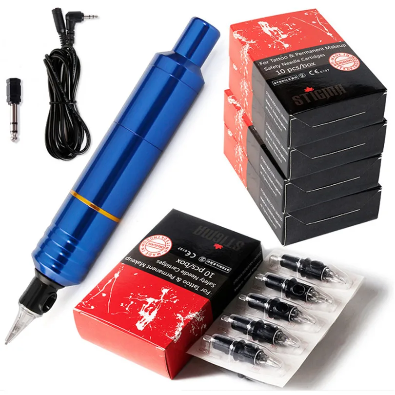 

Permanent Makeup Pen Tattoo Kit Hollow Cup 2 In 1 Rotary Machine Gun Biomaser + 50pcs Cartridges Needles For Body Art