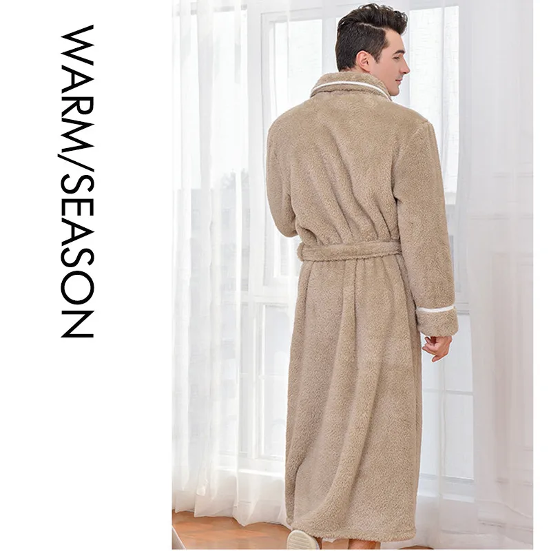 Khaki-Men Winter Thick Warm Couples Kimono Robe Women Men Bath Gown Robe Dress Fluffy Plush Flannel Lovers Yukata Nightwear Sleepwear - Цвет: Khaki-Men