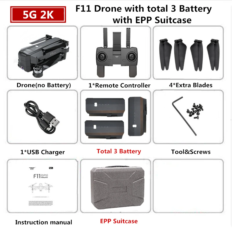 SJRC F11 PRO Дрон с GPS 2K Квадрокоптер с камерой бесщеточный Квадрокоптер 28 минут летающее время складной Дрон VS SG906 B4W - Цвет: 2K 3B EPP Box