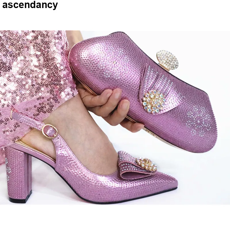 

New Arrival African Party Shoe and Bag Set Decorated with Rhinestone Bag and Women Shoe for Party Matching Bag Set African Party