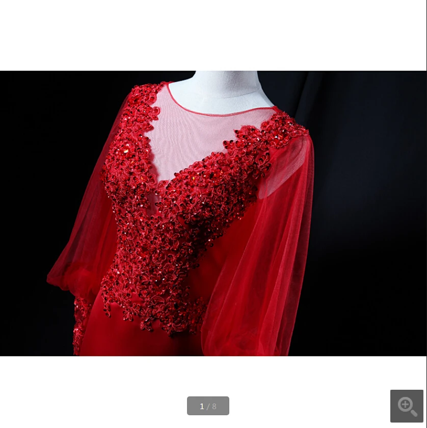 Vestido de festa красные вечерние платья русалки с кружевной аппликацией и бусинами, вечерние платья с длинным рукавом и глубоким декольте