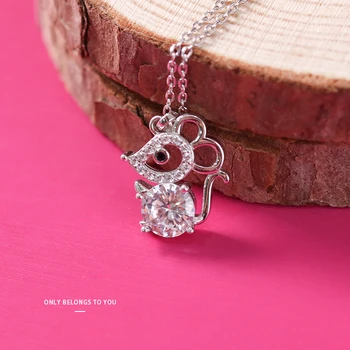 

New Pendant Necklace And Zircon 39Cm Zodiac Mouse Shape Birthday Gift For Lover