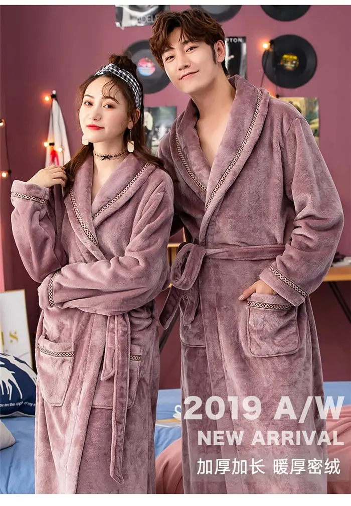 Couple Nightgown Autumn and Winter Thickening Bathrobe Men's Flannel Sleepwear Coral Fleece Plus Long Ladies Plus Velvet Robes