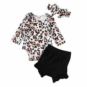 

Infant Clothing 2020 Summer Toddler Kids Baby Girl Clothes Romper Tops Leopard Print Pants Outfit