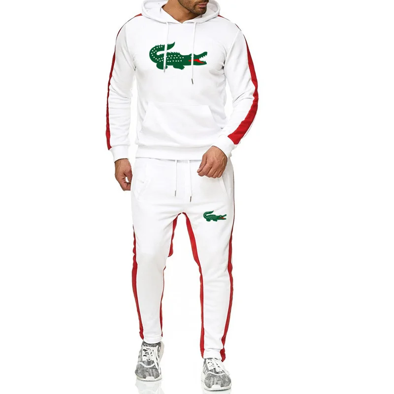 Брендовый мужской спортивный костюм с крокодилом chandal hombre, толстовка с капюшоном+ спортивные штаны, теплая флисовая Мужская спортивная одежда, плотный костюм 3XL