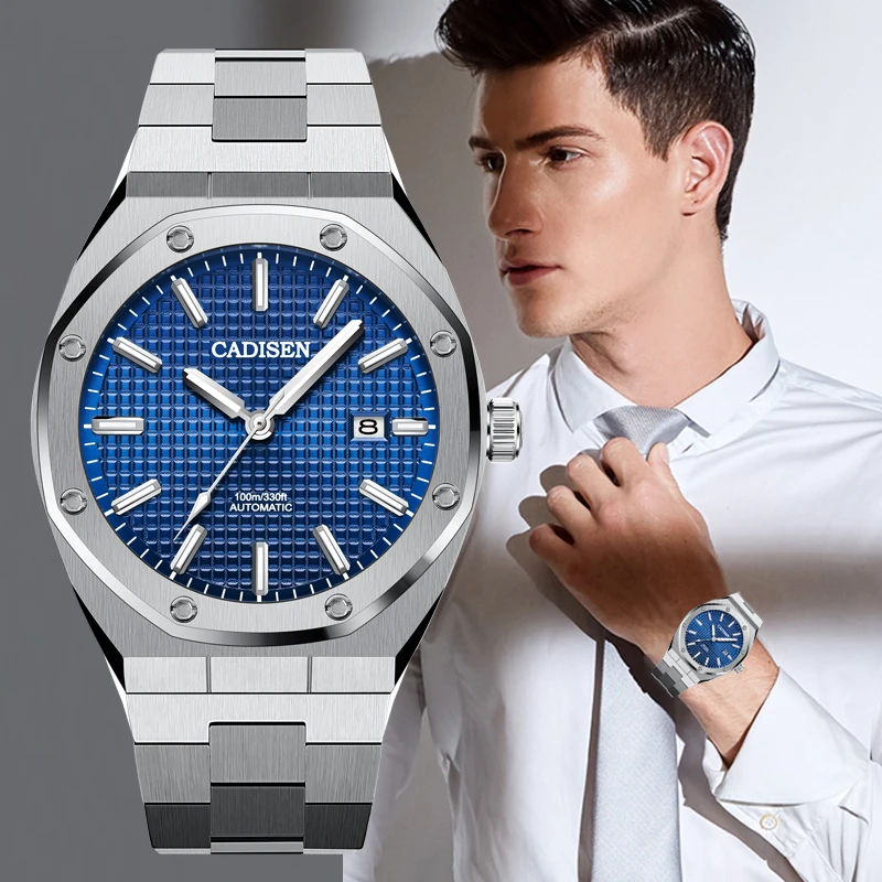 

Men's Watches CADISEN Top Brand Mechanical Blue Watch Men 100M Waterproof Casual Business luminous Wristwatch relogio masculino