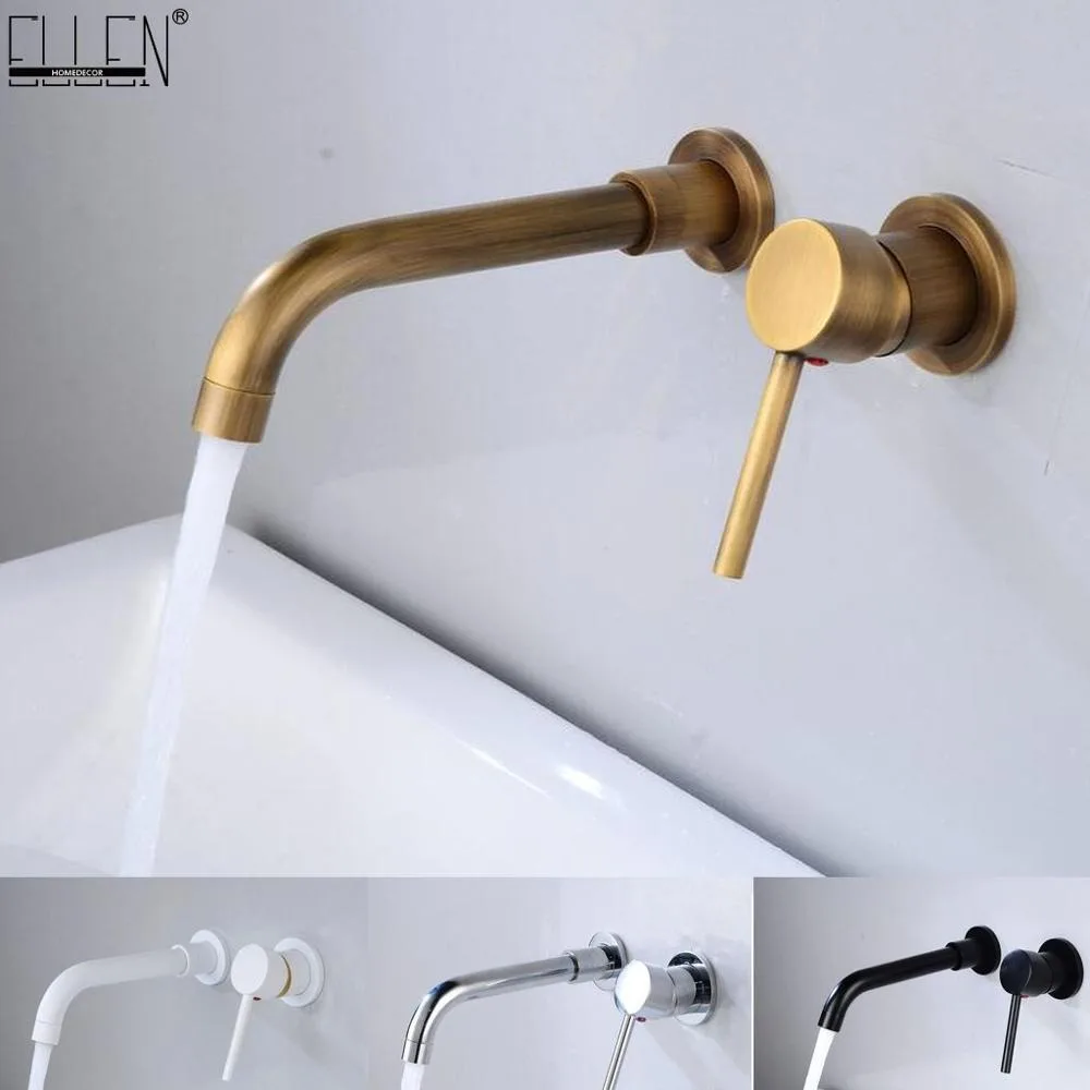 Antique Brass Wall Mount Bathroom Swivel Spout Basin Sink Faucet Mixer Tap 