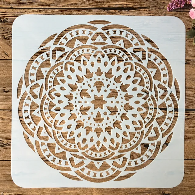 9Pcs/Pack 15*15cm Mandala Round Geometry DIY Layering Stencils Painting Scrapbook Coloring Embossing Album Decorative Template 1Pcs No 2