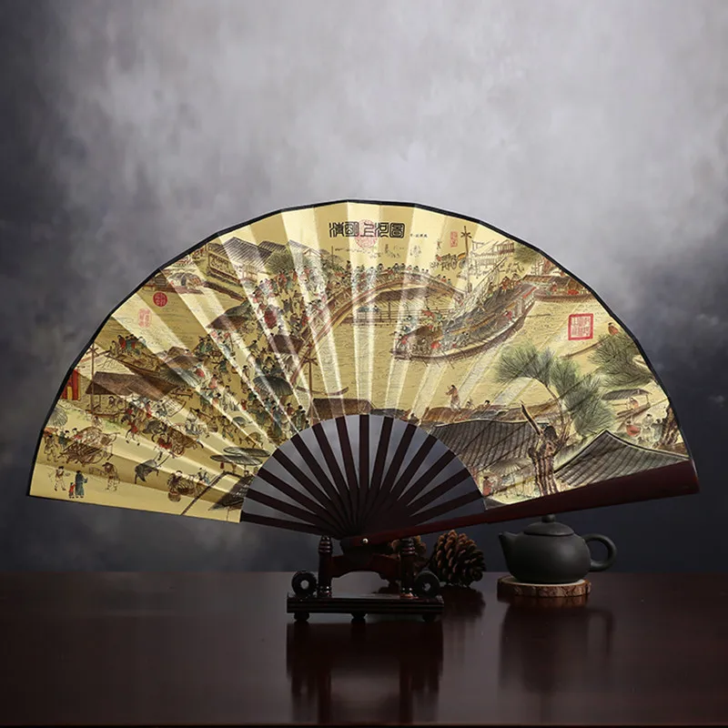 30 pcs Decoration Silk Folding Hand Fan Large Chinese Wedding Party Favor Mens Dance Show Costume Accessories