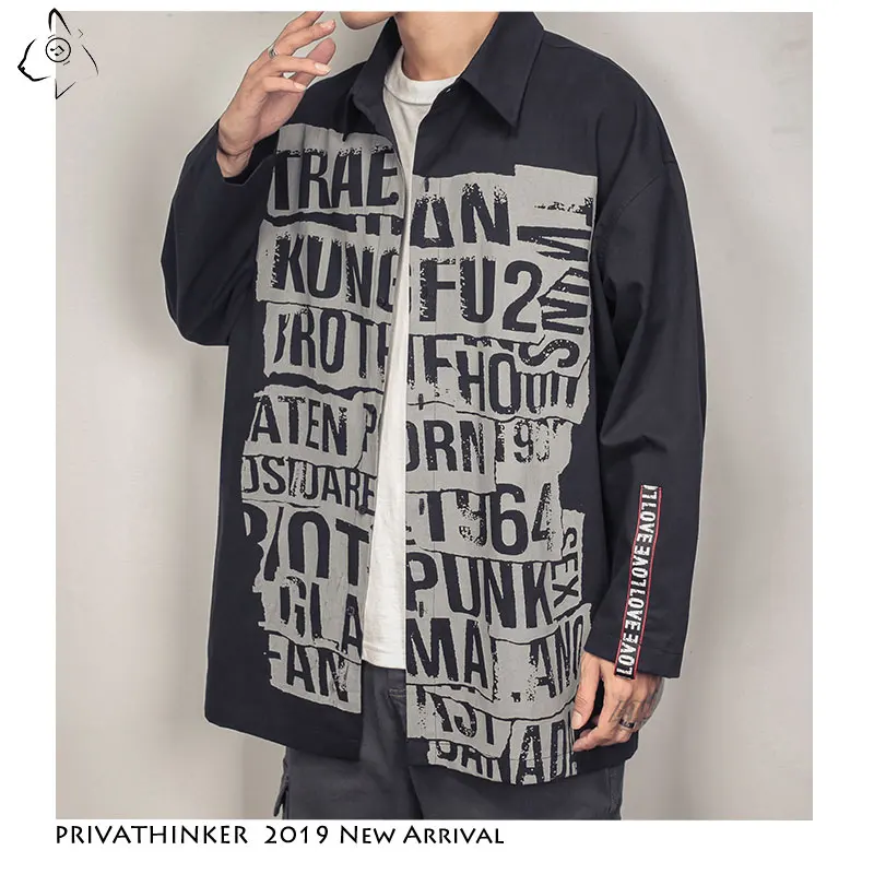 

Privathinker 2019 Men Woman Black Letter Print Shirt 2019 Mens Cotton Oversize Loose Shirt Male Patchwork Fashion Shirts Autumn