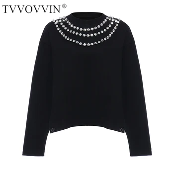 

Loose Loose Fit Black Rhinestone Split Joint Sweatshirt Round Neck Long Sleeve Women Big Size Fashion Tide Spring 2020 9MQG