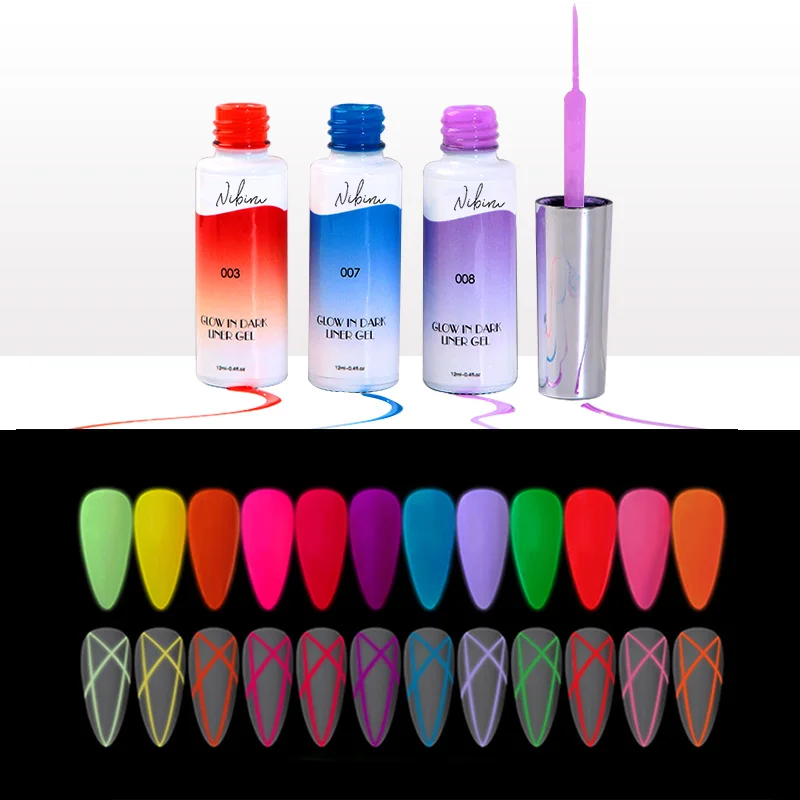 

12ml Luminous Semi Permanent Nail Polish Gel Varnish 12 Color Liner Nail Gel Polish Painting For Nails Art Accessories Supplies