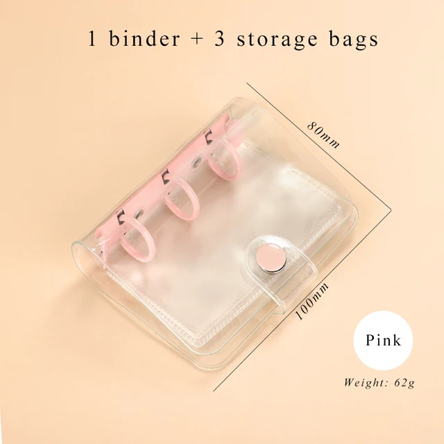 Cute Transparent Mini Loose-leaf Notebook Creative Portable Pocket Hand Book 3 Ring Binder Kawaii School Supplies Stationery Pink shell