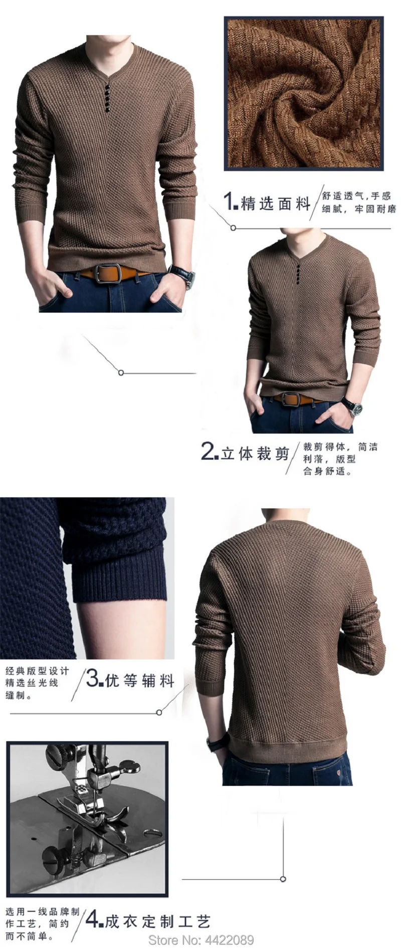 New Autumn Winter Men V-Neck Button Pullover Sweater Solid Slim Fit Long Sleeve Homme Sweater Mens Knitted Sweaters