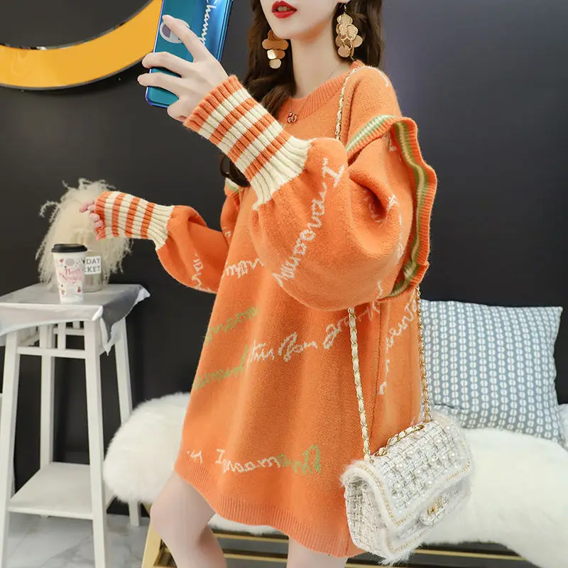 Women Sweater 2022 New Paragraph O-Neck Loose Long Casual Sweet Female All-Match Fashion Kitted Pull-Over | Женская одежда