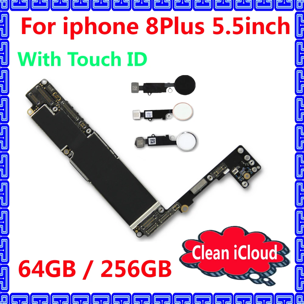 

Original IOS system mainboard for iphone 8 Plus 64gb 256gb free iCloud unlocked motherboard for iphone 8Plus with / NO touch ID