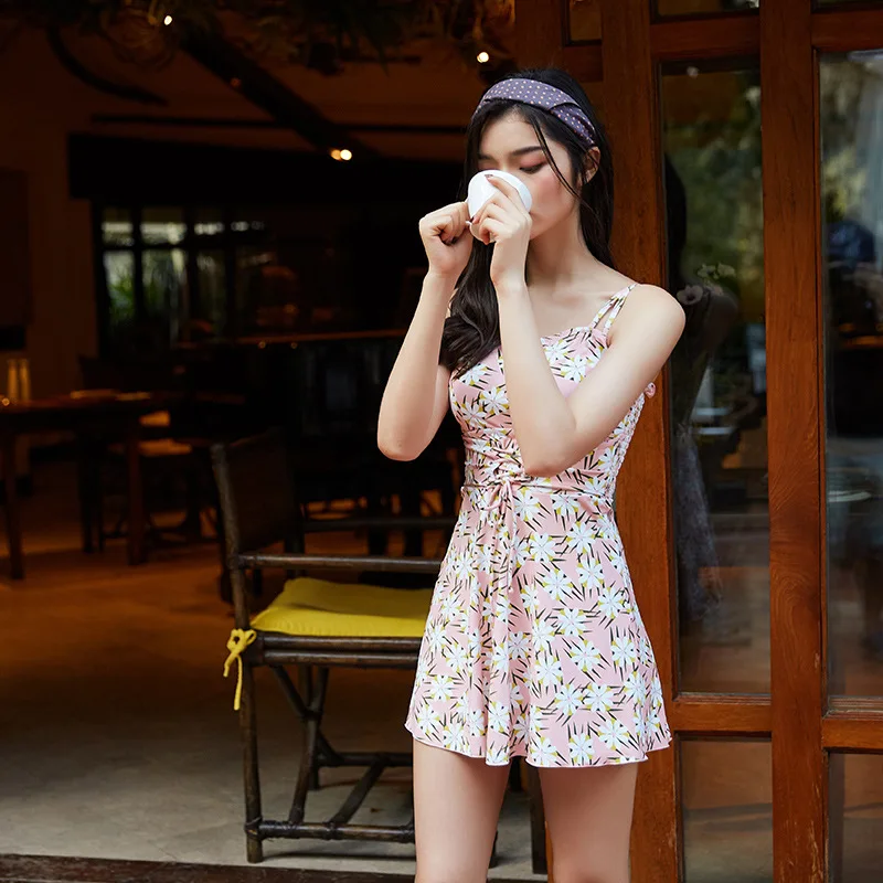 

2019 Decorative Pattern Floral-Print Hipster Conservative Push up Sexy Retro Polka Dot Hot Springs Skirt-Split Type Swimsuit Wom