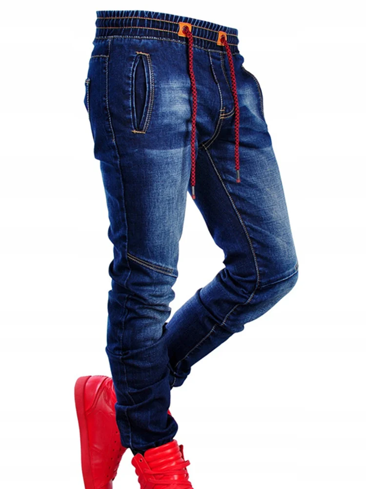 Pantalones de mezclilla rectos para hombre, pantalón de retales de estilo clásico, cintura elástica, ajustados, tendencia de moda, Otoño e Invierno