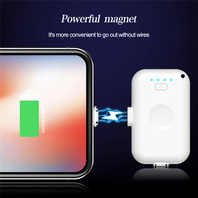 Мини Магнитный внешний аккумулятор для iPhone Micro USB Тип C 1200 мАч мини магнитное