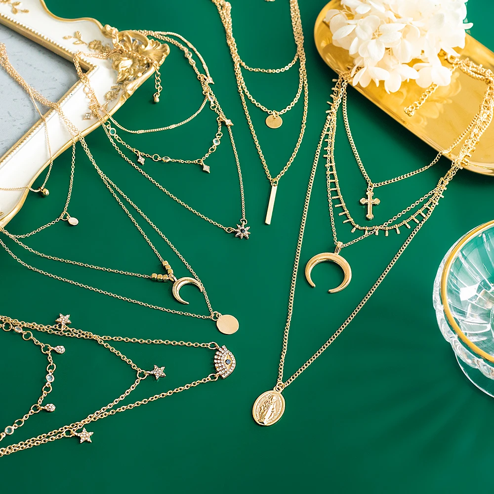 Boho Multielement Crystal Necklaces For Women Fashion Gold Necklace