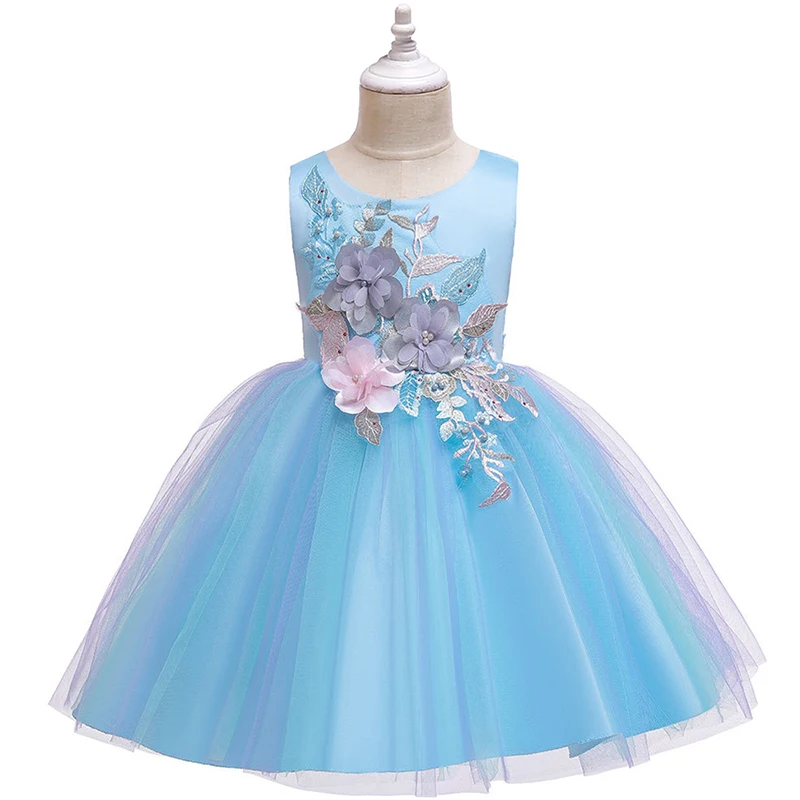 Нарядное платье принцессы с цветочным узором для девочек платья для выпускного вечера для девочек от 3 до 8 лет, элегантное детское бальное платье - Цвет: Blue