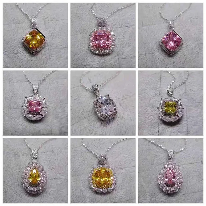 CC colgante de piedra de circonita cúbica para mujer, joyería fina nupcial de compromiso de boda colorida, COLLAR COLGANTE sin cadena
