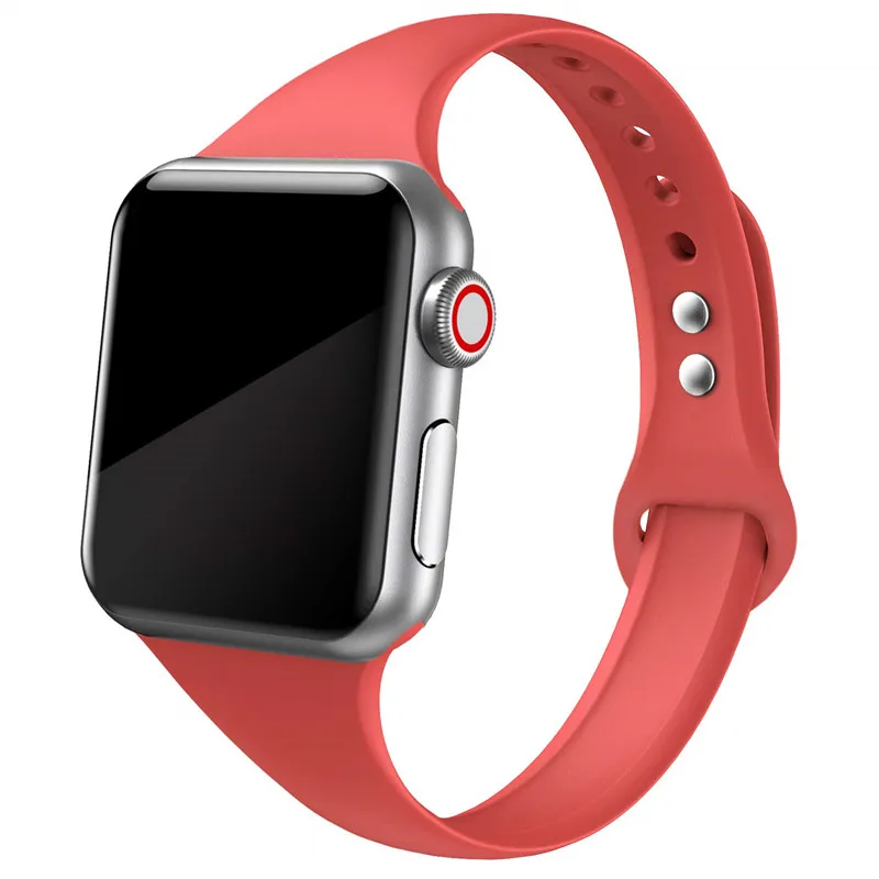 Тонкий кожаный чехол с Ремешок для наручных часов Apple watch 4 полосным 44 мм 40 мм наручных часов iWatch, ремешок 38 мм 42 мм спортивный силиконовый браслет ремешок для наручных часов Apple watch, версии 5/4/3/2/1 38 - Цвет ремешка: rose red 2